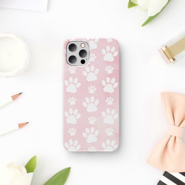 Pattern Of Paws, White Paws, Watercolors, Pink (Creator Uploaded)