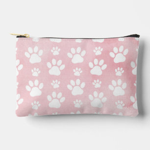 Pattern Of Paws, White Paws, Watercolors, Pink Accessory Pouch