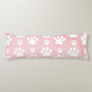 Pattern Of Paws, White Paws, Watercolors, Pink Body Cushion