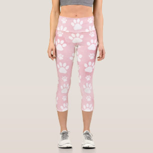 Pattern Of Paws, White Paws, Watercolors, Pink Capri Leggings