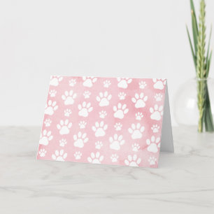Pattern Of Paws, White Paws, Watercolors, Pink Card