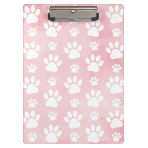 Pattern Of Paws, White Paws, Watercolors, Pink Clipboard