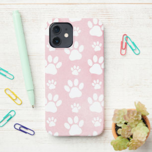 Pattern Of Paws, White Paws, Watercolors, Pink iPhone 12 Case