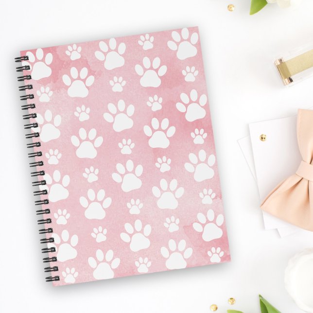 Pattern Of Paws, White Paws, Watercolors, Pink Notebook (Creator Uploaded)