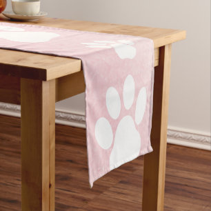 Pattern Of Paws, White Paws, Watercolors, Pink Short Table Runner