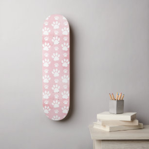 Pattern Of Paws, White Paws, Watercolors, Pink Skateboard