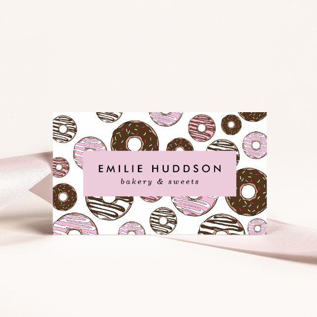Pattern Of Pink Doughnuts, Cake Shop, Pastry Shop Business Card (Creator Uploaded)