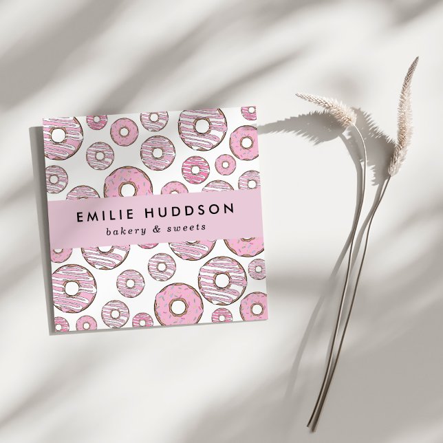 Pattern Of Pink Doughnuts, Cake Shop, Pastry Shop Square Business Card (Creator Uploaded)