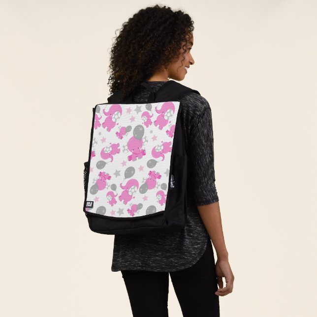 Pattern Of Pink Elephants, Cute Elephants, Stars Backpack (Worn)