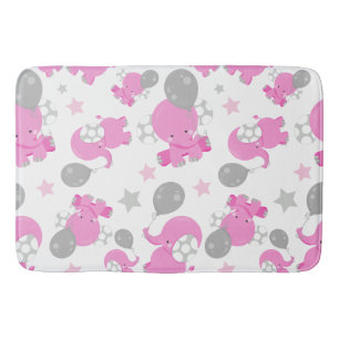 Pattern Of Pink Elephants, Cute Elephants, Stars Bath Mat