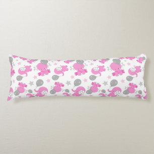 Pattern Of Pink Elephants, Cute Elephants, Stars Body Cushion