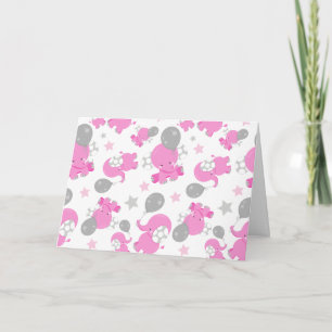 Pattern Of Pink Elephants, Cute Elephants, Stars Card