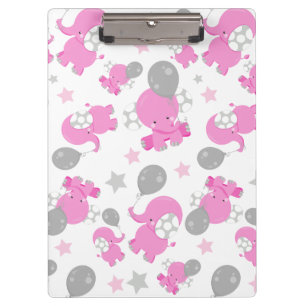 Pattern Of Pink Elephants, Cute Elephants, Stars Clipboard
