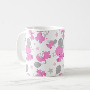 Pattern Of Pink Elephants, Cute Elephants, Stars Coffee Mug