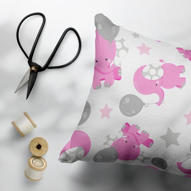 Pattern Of Pink Elephants, Cute Elephants, Stars Decorative Cushion (Creator Uploaded)