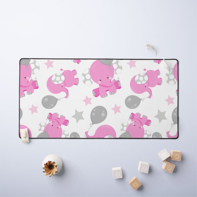 Pattern Of Pink Elephants, Cute Elephants, Stars Desk Mat (Kids Table)