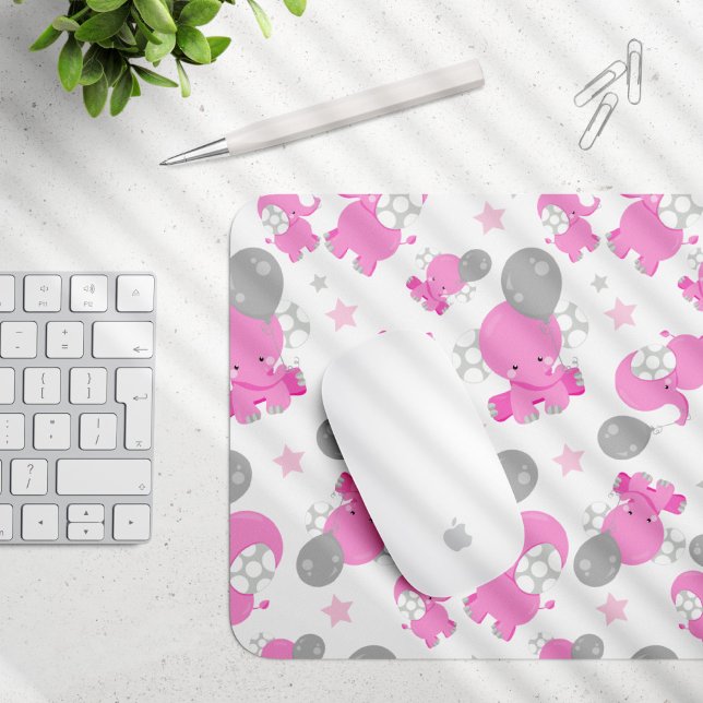 Pattern Of Pink Elephants, Cute Elephants, Stars Mouse Pad (Creator Uploaded)