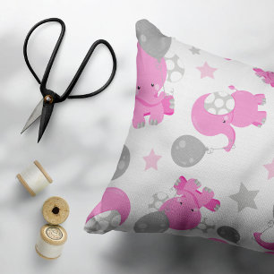 Pattern Of Pink Elephants, Cute Elephants, Stars Pillowcase