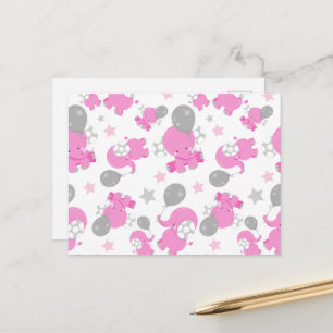 Pattern Of Pink Elephants, Cute Elephants, Stars Postcard