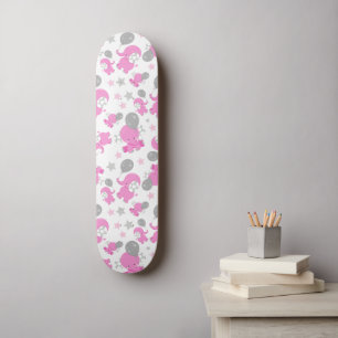 Pattern Of Pink Elephants, Cute Elephants, Stars Skateboard