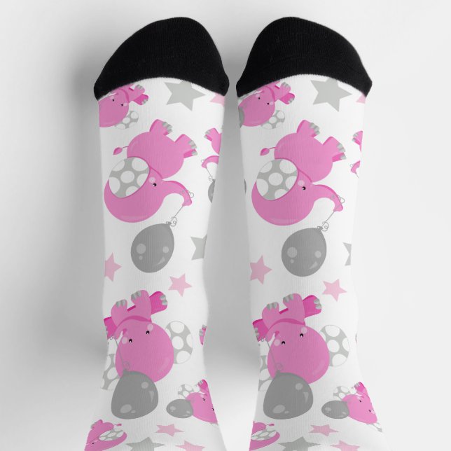 Pattern Of Pink Elephants, Cute Elephants, Stars Socks (Top)