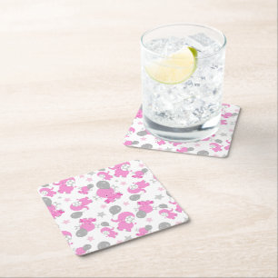 Pattern Of Pink Elephants, Cute Elephants, Stars Square Paper Coaster