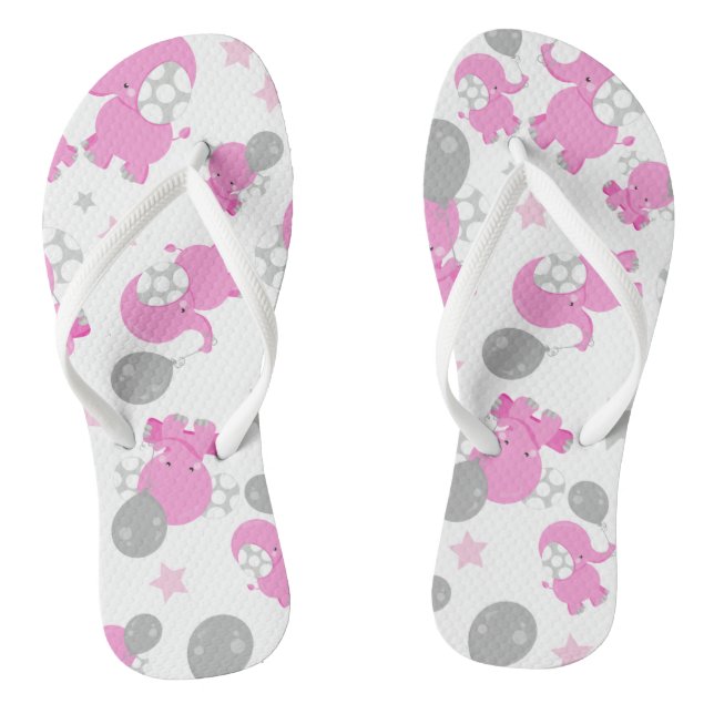 Pattern Of Pink Elephants, Cute Elephants, Stars Thongs (Footbed)