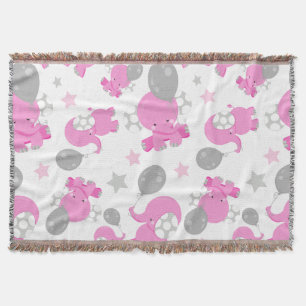 Pattern Of Pink Elephants, Cute Elephants, Stars Throw Blanket