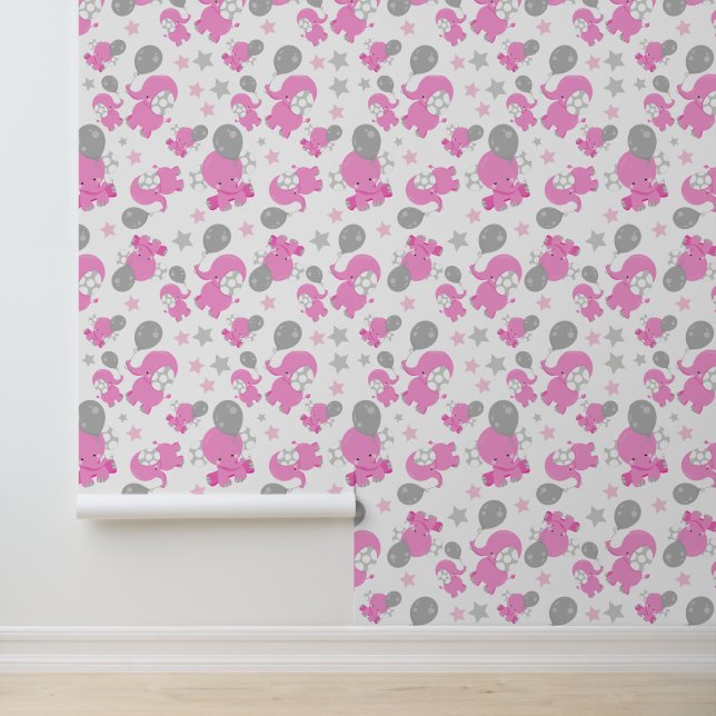 Pattern Of Pink Elephants, Cute Elephants, Stars Wallpaper (Application)