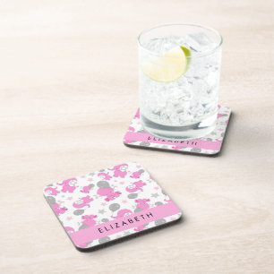 Pattern Of Pink Elephants, Stars, Your Name Coaster
