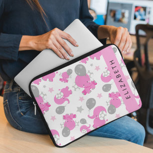 Pattern Of Pink Elephants, Stars, Your Name Laptop Sleeve