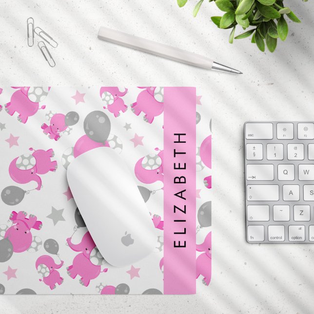 Pattern Of Pink Elephants, Stars, Your Name Mouse Pad (Creator Uploaded)