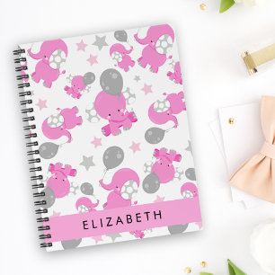 Pattern Of Pink Elephants, Stars, Your Name Planner