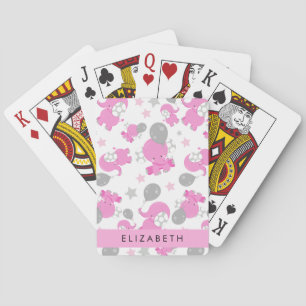 Pattern Of Pink Elephants, Stars, Your Name Playing Cards