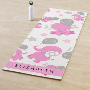 Pattern Of Pink Elephants, Stars, Your Name Yoga Mat