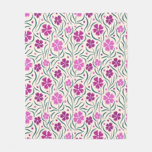 Pattern of pink flowers and green leaves fleece blanket (Front)