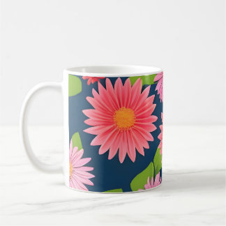 pattern of pink flowers, retro style coffee mug