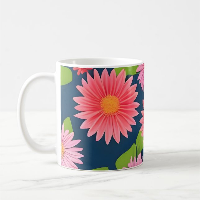 pattern of pink flowers, retro style coffee mug (Left)