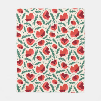 Pattern of red poppies fleece blanket