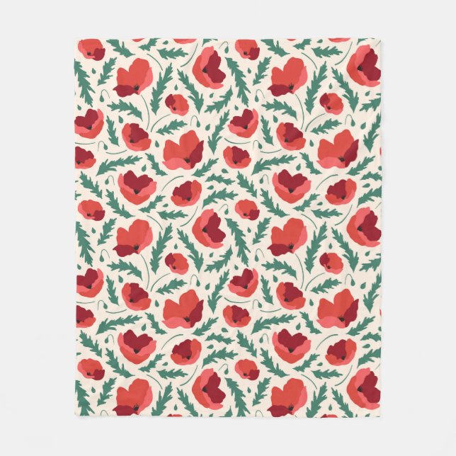 Pattern of red poppies fleece blanket (Front)