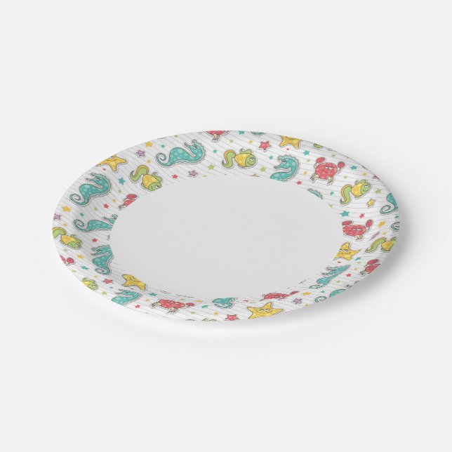 pattern of sea creatures paper plate (Angled)