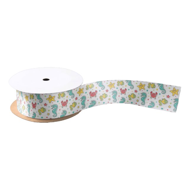 pattern of sea creatures satin ribbon (Spool)