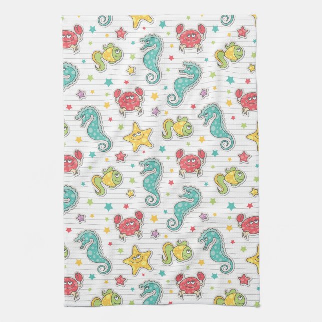 pattern of sea creatures tea towel (Vertical)