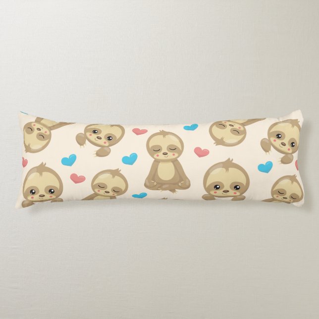 Pattern Of Sloths, Cute Sloths, Hearts Body Cushion (Front)