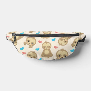 Pattern Of Sloths, Cute Sloths, Hearts Bum Bags