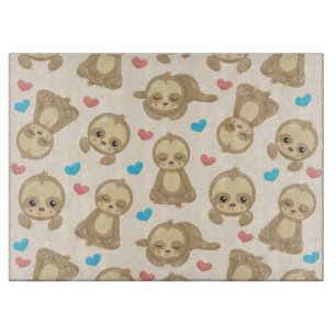 Pattern Of Sloths, Cute Sloths, Hearts Cutting Board