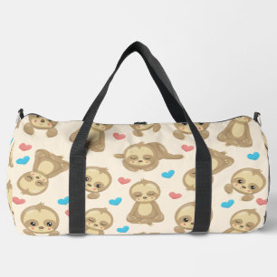Pattern Of Sloths, Cute Sloths, Hearts Duffle Bag