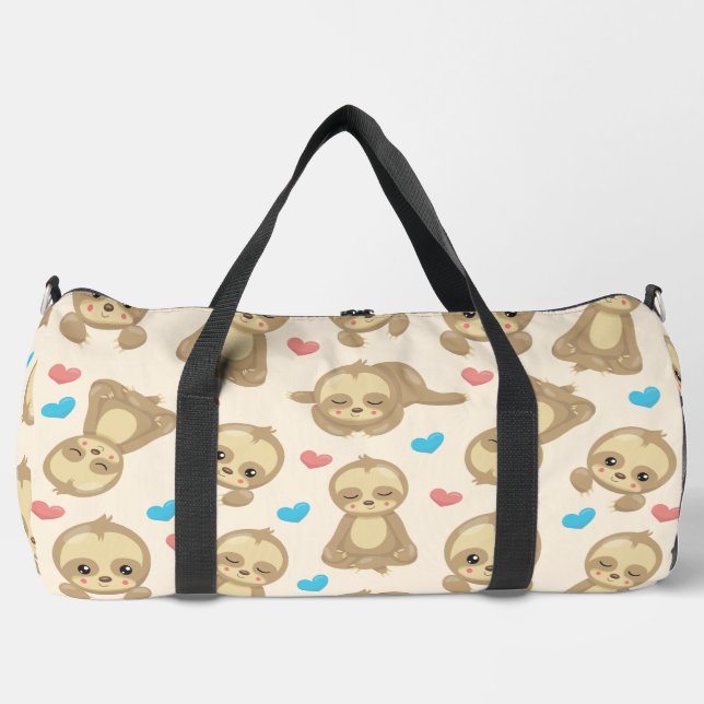 Pattern Of Sloths, Cute Sloths, Hearts Duffle Bag (Front)