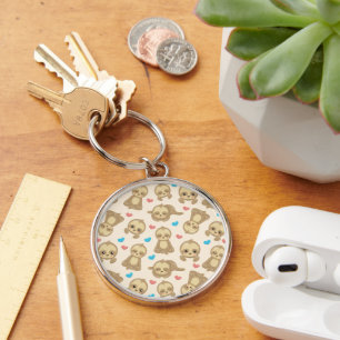 Pattern Of Sloths, Cute Sloths, Hearts Key Ring