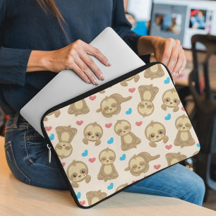Pattern Of Sloths, Cute Sloths, Hearts Laptop Sleeve